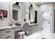 Spa-like bathroom with dual vanities, large mirror, and glass shower at 9290 E Thompson Peak Pkwy # 422, Scottsdale, AZ 85255