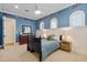 Charming bedroom with blue walls, built-in shelving, and decorative pennants at 1233 E Salado Cir, Mesa, AZ 85203