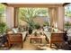 Covered patio with comfortable seating and desert landscaping at 7785 E Luke Ln, Scottsdale, AZ 85250