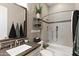 Cozy bathroom featuring a shower and bath, granite countertops, updated fixtures, and modern décor at 1457 E Copper Holw, Queen Creek, AZ 85140