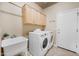 Convenient laundry room with washer, dryer, utility sink, and ample cabinet space at 1723 E Cotton Ct, Gilbert, AZ 85234