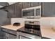 Stainless steel appliances and dark cabinetry in the kitchen at 1931 W Mulberry Dr, Chandler, AZ 85286