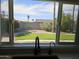 View of a landscaped backyard with green grass, mature trees, and a block wall fence from a kitchen window at 903 W Loughlin Dr, Chandler, AZ 85225