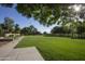 Expansive lawn with lush green grass, bordered by a sidewalk and mature trees, ideal for outdoor activities at 15432 W Corrine Dr, Surprise, AZ 85379