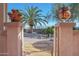 Landscaped backyard with flagstone patio and mature palm trees at 18205 N Divet Ln, Surprise, AZ 85374