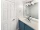 Bathroom with teal vanity, quartz countertop, and modern fixtures at 2014 N 94Th Gln, Phoenix, AZ 85037