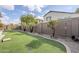 Landscaped backyard with artificial turf, mature trees, and a block wall at 2803 E Cobalt St, Chandler, AZ 85225