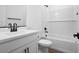Clean bathroom with white subway tile shower, modern fixtures, and sleek design at 4120 E Ghost Flower Ln, San Tan Valley, AZ 85140