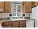 Modern kitchen sink with double basin and wood cabinets at 650 N Hawes Rd # 3811, Mesa, AZ 85207