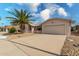 Front view of a light-colored house with a palm tree and driveway at 18003 N 136Th Way, Sun City West, AZ 85375