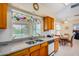 Kitchen features wood cabinets, granite counters and a double sink at 18003 N 136Th Way, Sun City West, AZ 85375