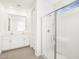 Bright bathroom featuring double vanity, a glass enclosed shower, and recessed lighting at 4287 W Jeanette Ln, San Tan Valley, AZ 85144