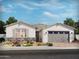 One-story home with stone accents, gray garage doors, and landscaping at 17679 W Southgate Ave, Goodyear, AZ 85338