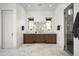 Bathroom with marble vanity and glass shower at 21312 N 113Th Pl, Scottsdale, AZ 85255