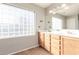 Bathroom with double vanity, large mirror, and block window at 2715 S Sailors Way, Gilbert, AZ 85295