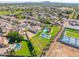 Aerial view of house and expansive backyard with pool and sports court at 356 W Ivanhoe St, Gilbert, AZ 85233