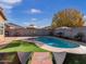 Inviting kidney-shaped pool with artificial turf and patio furniture at 741 W Harvest Rd, San Tan Valley, AZ 85140