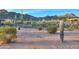 Expansive desert landscape with mountain backdrop and unique plantings at 2728 N Meridian Rd, Apache Junction, AZ 85120