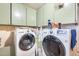 Bright laundry room featuring LG washer and dryer, and upper storage cabinets at 5501 E Dallas St, Mesa, AZ 85205