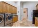 Laundry room with washer, dryer, and storage cabinets at 3447 E Kenwood St, Mesa, AZ 85213