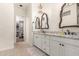 Elegant bathroom with granite countertops and zebra print walls at 4176 E Glacier Pl, Chandler, AZ 85249