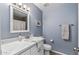 Well-lit bathroom features white vanity, modern fixtures, and blue painted walls at 4542 W Villa Theresa Dr, Glendale, AZ 85308