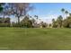 Scenic view of the golf course with a flag on the green, palm trees and well-maintained lawn at 4542 W Villa Theresa Dr, Glendale, AZ 85308