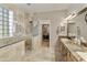 Bathroom with double vanity, walk-in shower, and large mirror at 1893 E San Carlos Pl, Chandler, AZ 85249