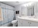 Clean bathroom with shower/tub combo, vanity, and linen closet at 145 N 74Th St # 207, Mesa, AZ 85207