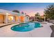 Luxury pool and patio with home and sunset view at 21086 E Mewes Rd, Queen Creek, AZ 85142