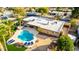 Aerial view showing a house with a pool and a backyard patio at 6030 E Crocus Dr, Scottsdale, AZ 85254