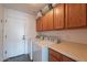 Laundry room with washer, dryer and cabinets at 909 W Elm Ave, Coolidge, AZ 85128