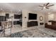 Open concept living room and kitchen with island at 8454 E Keats Ave, Mesa, AZ 85209
