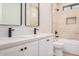 Bathroom with double vanity, quartz countertop and shower/tub combo at 19430 E Erik Ct, Florence, AZ 85132