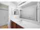 Well lit bathroom features a long mirror, white sink, and wood cabinets at 2646 E Megan St, Gilbert, AZ 85295