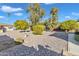 Landscaped backyard with gravel, mature trees, and bird bath at 745 Leisure World --, Mesa, AZ 85206