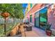Outdoor patio with seating area, fire pit, and modern furniture at 6803 E Main St # 1110, Scottsdale, AZ 85251