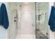 Large walk-in shower with glass enclosure and built-in bench at 7500 E Mccormick Pkwy # 32, Scottsdale, AZ 85258