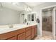 Double vanity bathroom with large mirror and walk-in shower at 2916 S Price Rd, Tempe, AZ 85282