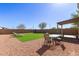 Backyard with covered patio, grassy area and lounge chairs at 36811 N El Morro Trl, San Tan Valley, AZ 85140