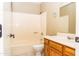 Clean bathroom with shower/tub combo and wood vanity at 7456 W Greer Ave, Peoria, AZ 85345