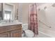 Clean bathroom with tub shower combo and updated vanity at 18114 W Desert Sage Dr, Goodyear, AZ 85338