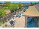 Aerial view of the home's backyard, showcasing the pool and patio area at 3818 N Kalispell Ct, Casa Grande, AZ 85122