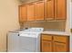 Laundry room with wood cabinets and matching washer and dryer at 2927 W Plum Hollow Dr, Anthem, AZ 85086
