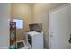 Bright laundry room with washer, dryer, and shelving at 14905 W Dovestar Dr, Surprise, AZ 85374