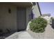 Gray front door with a walkway, landscaping, and exterior lighting at 1548 E Melrose Dr, Casa Grande, AZ 85122