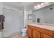 Clean bathroom with vanity, shower, and tiled floors at 19611 N Stardust Blvd, Sun City West, AZ 85375