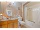 Clean bathroom with a shower/tub combo and vanity at 9502 W Shasta Dr, Sun City, AZ 85351