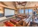 Spacious living room with a large sectional sofa, fireplace, and stunning views at 10473 E Greythorn Dr, Scottsdale, AZ 85262