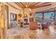 Open living area with a fireplace, large windows, and leather furniture at 10473 E Greythorn Dr, Scottsdale, AZ 85262